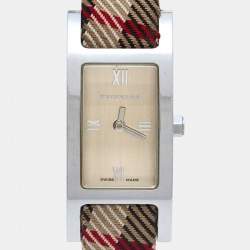 Burberry Champagne Stainless Steel Fabric Heritage BU1015 Women's Wristwatch 18 mm