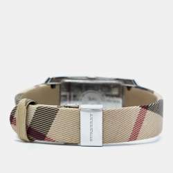 Pre Owned Burberry Black Stainless Steel Leather Heritage BU1059 Women's Wristwatch 25 mm
