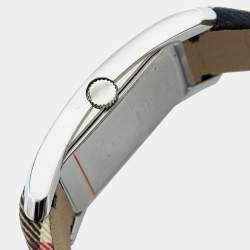 Pre Owned Burberry Black Stainless Steel Leather Heritage BU1059 Women's Wristwatch 25 mm