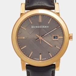 Burberry Grey Gold Plated Stainless Steel Leather The City BU9013 Unisex Watch 38 mm