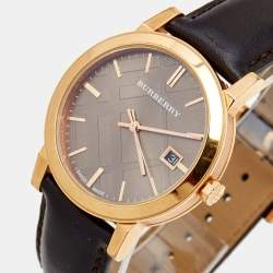 Burberry Grey Gold Plated Stainless Steel Leather The City BU9013 Unisex Watch 38 mm