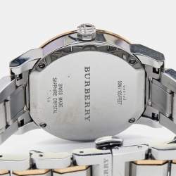 Pre Owned Burberry Silver White Two Tone Stainless Steel BU9105 Women's Wristwatch 34 mm