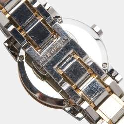 Pre Owned Burberry Silver White Two Tone Stainless Steel BU9105 Women's Wristwatch 34 mm
