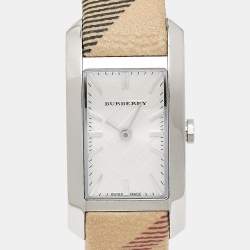 Burberry Silver Stainless Steel Leather The Pioneer BU9508 Women's Wristwatch 20 mm