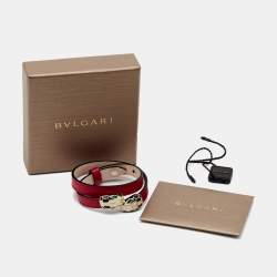 مملوكة مسبقًا Bvlgari Serpenti Forever Pink  Leather Enamel Gold Tone Double Wrap Bracelet