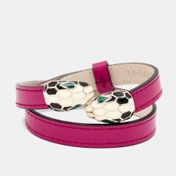 مملوكة مسبقًا Bvlgari Serpenti Forever Pink  Leather Enamel Gold Tone Double Wrap Bracelet