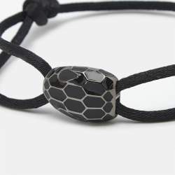 Pre Owned Bvlgari Serpenti Forever Enamel Gunmetal Tone Adjustable Cord Bracelet