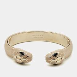 Pre Owned Bvlgari Serpenti Forever Enamel Leather Gold Tone Bracelet