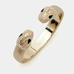 Pre Owned Bvlgari Serpenti Forever Enamel Leather Gold Tone Bracelet