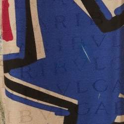 Pre Owned Bvlgari Beige Lettere Spangled Logomania Silk & Wool Scarf