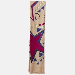 Pre Owned Bvlgari Beige Lettere Spangled Logomania Silk & Wool Scarf
