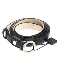 Pre Owned Bvlgari Black Leather Ring Buckle Belt 110CM