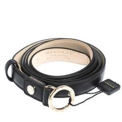 Pre Owned Bvlgari Black Leather Ring Buckle Belt 110CM