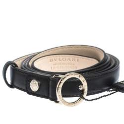 Pre Owned Bvlgari Black Leather Ring Buckle Belt 110CM