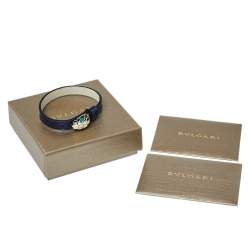 Pre Owned Bvlgari Serpenti Forever Enamel Gold Plated Metallic Blue Leather Bracelet