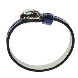 Pre Owned Bvlgari Serpenti Forever Enamel Gold Plated Metallic Blue Leather Bracelet