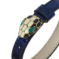 Pre Owned Bvlgari Serpenti Forever Enamel Gold Plated Metallic Blue Leather Bracelet