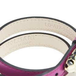 Bvlgari Serpenti Forever Purple Leather Enamel Gold Tone Metal Double Coil Bracelet