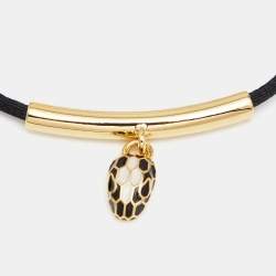 Pre Owned Bvlgari Serpenti Forever Black Enameled Snakehead Charm Cord Bracelet