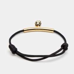 Pre Owned Bvlgari Serpenti Forever Black Enameled Snakehead Charm Cord Bracelet