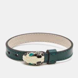 Bvlgari Serpenti Forever Green Leather Ename Gold Tone Bracelet