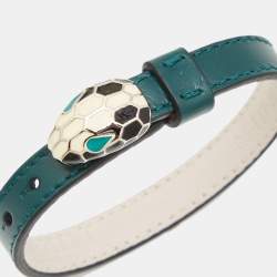 Bvlgari Serpenti Forever Green Leather Ename Gold Tone Bracelet