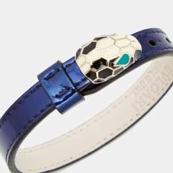 Pre Owned Bvlgari Serpenti Forever Leather Enamel Gold Tone Bracelet