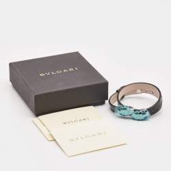 Pre Owned Bvlgari Serpenti Forever Lizard Skin Leather Enamel Silver Tone Bracelet