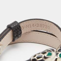 Pre Owned Bvlgari Serpenti Forever Lizard Skin Leather Enamel Silver Tone Bracelet