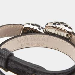 Pre Owned Bvlgari Serpenti Forever Lizard Skin Leather Enamel Silver Tone Bracelet