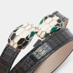 Pre Owned Bvlgari Serpenti Forever Lizard Skin Leather Enamel Silver Tone Bracelet