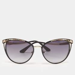 Pre Owned Bvlgari Black & Gold Tone/Grey Gradient 6083 Serpenti Cat-Eye Sunglasses