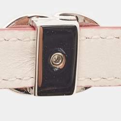 Pre Owned Bvlgari Double Coiled Red Snakeskin Leather Silver Tone Wrap Bracelet