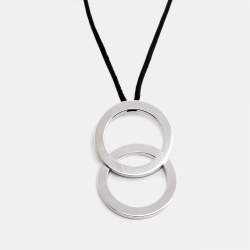 Bvlgari Fortuna Grande Sterling Silver Pendant Black Cord Necklace