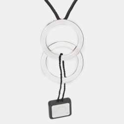 Pre Owned Bvlgari Fortuna Grande Sterling Silver Pendant Black Cord Necklace