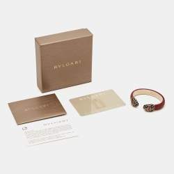 Pre Owned Bvlgari Serpenti Forever Snakeskin Leather Enamel Gold Tone Bracelet