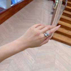 Pre Owned Bvlgari Serpenti 18K White Gold Emrald Ring EU 52