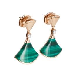 Pre Owned Bvlgari Divas' Dream Malachite Diamond 18K Rose Gold Earrings