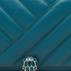 Pre Owned Bvlgari Green Quilted Leather Medium Serpenti Cabochon Shoulder Bag