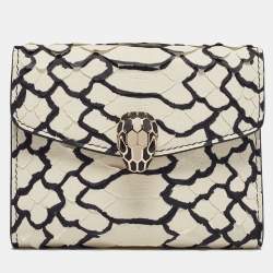 Bvlgari Off White/Black Python Serpenti Forever Trifold Wallet
