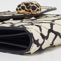 Bvlgari Off White/Black Python Serpenti Forever Trifold Wallet