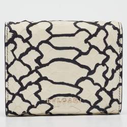 Bvlgari Off White/Black Python Serpenti Forever Trifold Wallet