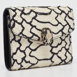 Bvlgari Off White/Black Python Serpenti Forever Trifold Wallet