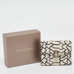 Bvlgari Off White/Black Python Serpenti Forever Trifold Wallet