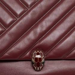 Pre Owned Bvlgari Red Quilted Leather Serpenti Cabochon Shoulder Bag