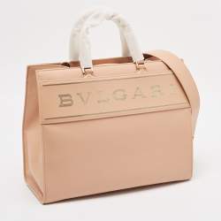 Pre Owned Bvlgari Dusty Pink Leather Logo Tote