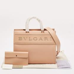 Pre Owned Bvlgari Dusty Pink Leather Logo Tote