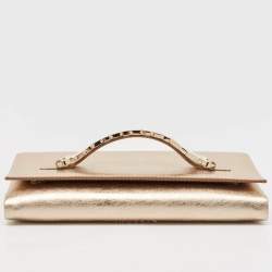 Pre Owned Bvlgari Gold Leather Cocktail Clutch