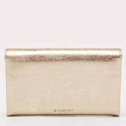 Pre Owned Bvlgari Gold Leather Cocktail Clutch