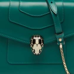 Bvlgari Green Leather Serpenti Forever Top Handle Bag